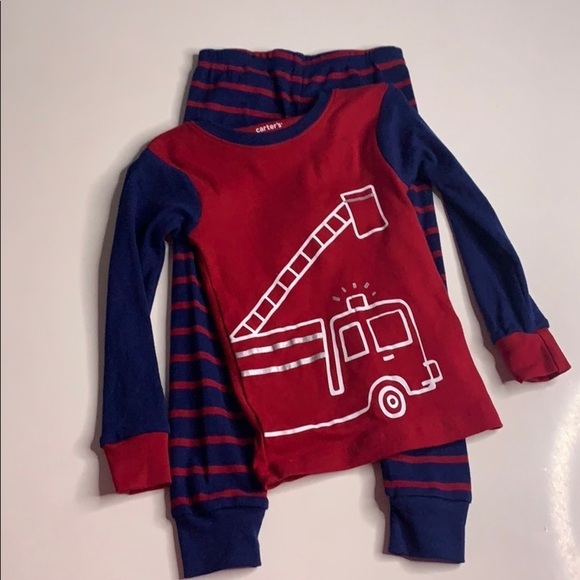 Carter’s 2 piece truck stripe lounge pajama set 3T boys red navy blue - Picture 8 of 8